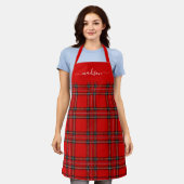 Rode tartan plaid scriptnaam schort (Gedragen)