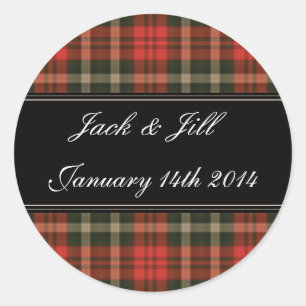 Rode Tartan Schotse bruiloft data stickers