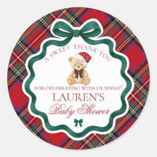 Rode Tartan Schotse Kerst Beer Baby Shower Favor Ronde Sticker