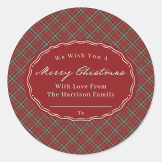 Rode Tartan Schotse Kerstmis Persoonlijk Ronde Sticker