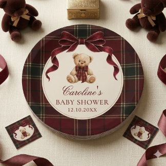 Rode Tartan Strik Das Teddybeer Babyshower Papiere Papieren Bordje