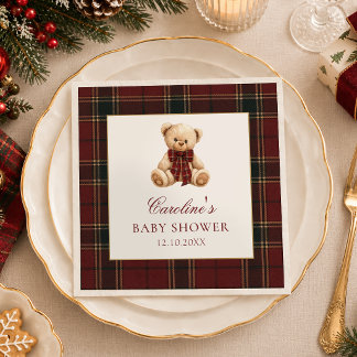 Rode Tartan Teddybeer Baby Shower Servetten
