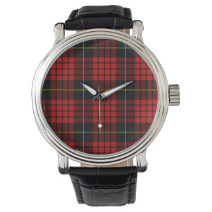 Rode Tartan Vintage Zwarte Leren Horlogeband Horlo Horloge