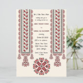 Rode Tatreez Motief Patroon 1Flat bruiloft uitnodi Kaart (Staand voorkant)