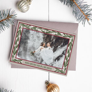 Rode Taupe Groen Mistoetoe Frame Prettig Kerstfees Feestdagenkaart