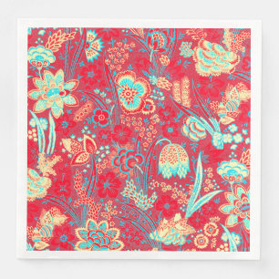 RODE TEAL BLAUWE WILDE BLOEMEN TULPEN,BLADEREN FLO SERVET