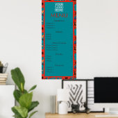 Rode Teal Bloem Cafe Restaurant Menu Poster (Thuiskantoor)