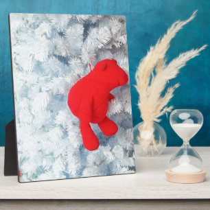 Rode Teddy-beer in de kerstboom Fotoplaat