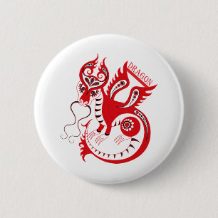 Rode Tekening Chinese Draak Ronde Button 5,7 Cm