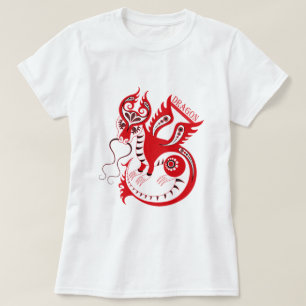 Rode tekening Chinese draak T-shirt