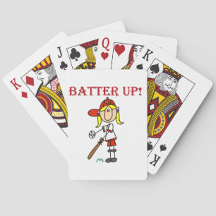 Rode tekst Batter Up Meisjes Softbal T-shirts en C Pokerkaarten