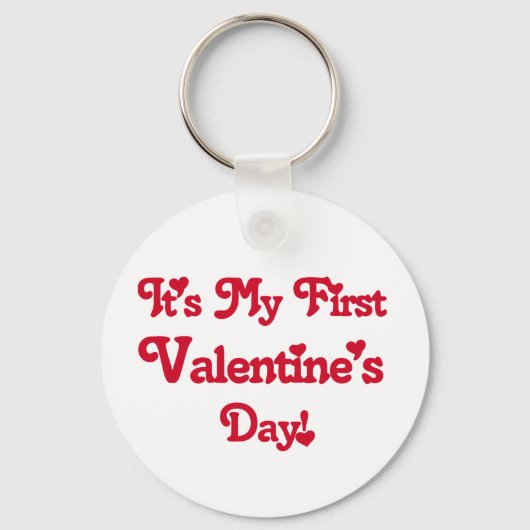 Rode tekst, eerste Valentijnsdag, T-shirts en cade Sleutelhanger (Voorkant)