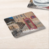 Rode telefooncel in Valletta Malta Vierkante Kartonnen Onderzetter (Schuin)