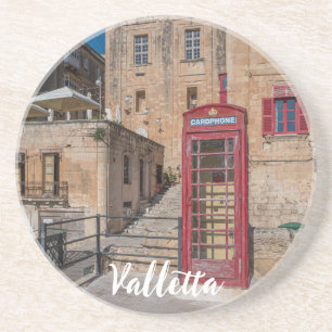 Rode telefooncel in Valletta Malta Zandsteen Onderzetter