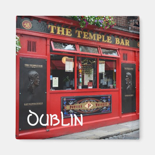 Rode Temple Bar pub vierkante magneet met tekst: D (Voorkant)