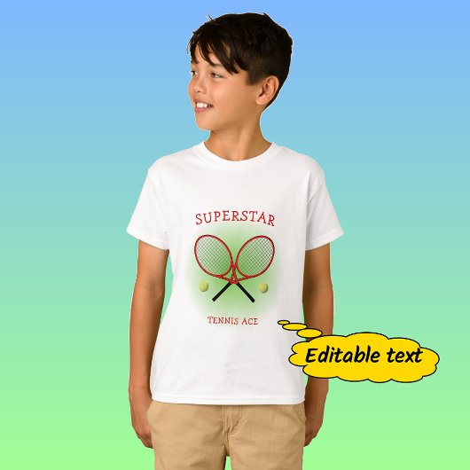 Rode tennisaas aangepaste tekst t-shirt