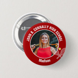 Rode Tennisspeler Foto Hoge School Spirit Ronde Button 5,7 Cm
