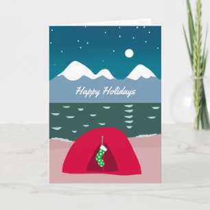 Rode Tent met Kerstkous Feestdagen Kaart