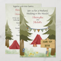 Rode tenten en kampvuur Woodland Camping Wedding
