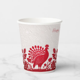 Rode Thanksgiving Turkije Bloemen Papier Kopjes Papieren Bekers