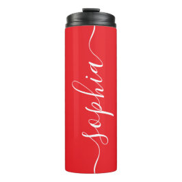Rode Thermische Tumbler met witte script naam op m Thermosbeker
