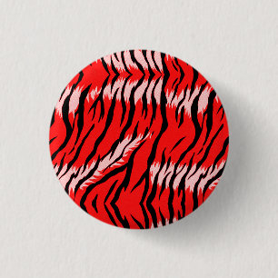 Rode Tijger Dierenhuid Patroon Ontwerp Ronde Button 3,2 Cm