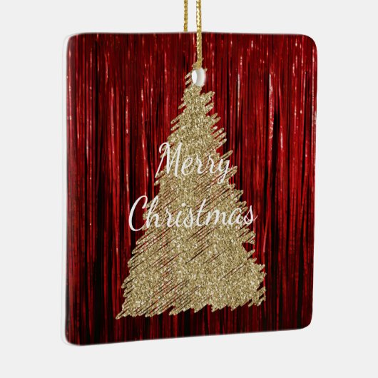 Rode Tinsel Gouden Kerstboom Keramisch Ornament (Rechts)