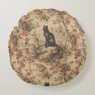 Rode Toile Chinoiserie Kat Damast Rond Kussen