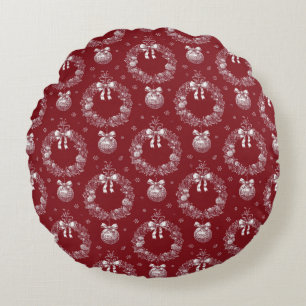 Rode Toile De Jouy Kerstkrans en Ornament Rond Kussen