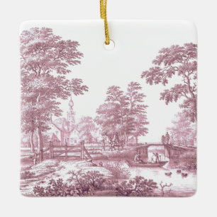 Rode Toile  Franse Pastoral Bridge Boat Keramisch Ornament
