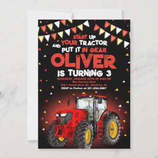Rode Tractor 3e verjaardagsfeestje Kaart