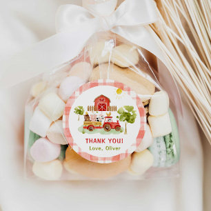 Rode tractor boerderij dieren verjaardag ronde sticker