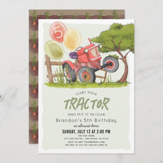 Rode Tractor Boerderij Jongen Kinderen Verjaardag Kaart (Voorkant / Achterkant)