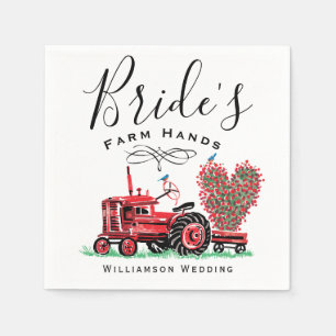Rode Tractor Floral Heart Bride's Boerderij Hand Servet