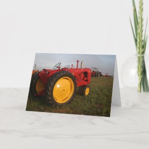 Rode tractor in het Wenskaart Kaart