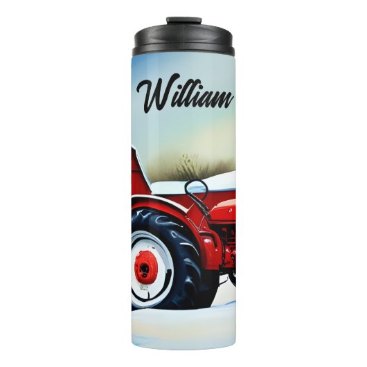 Rode Tractor in Sneeuw Thermosbeker (Voorkant)
