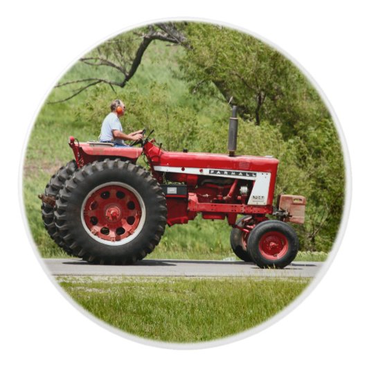 Rode Tractor Keramische Knop (Voorkant)