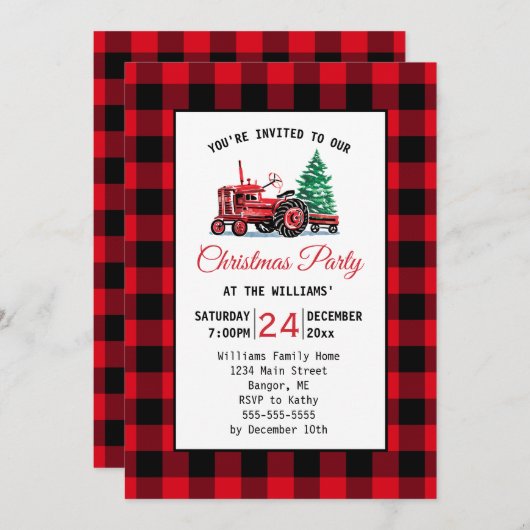  rode tractor met kerstfeest kaart (Voorkant / Achterkant)