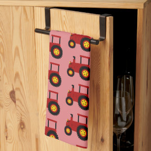 Rode Tractor Ontwerp Achtergrond in elke kleur Theedoek