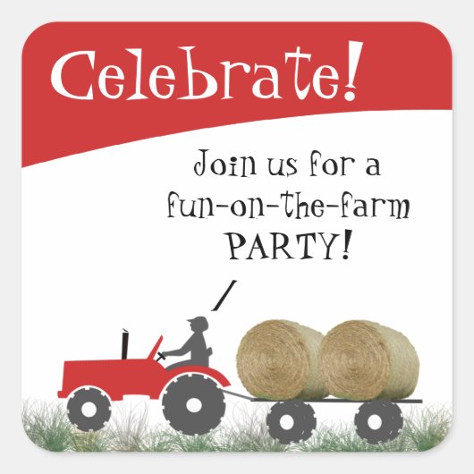 Rode Tractor Party Envelope Seal Vierkante Sticker (Voorkant)