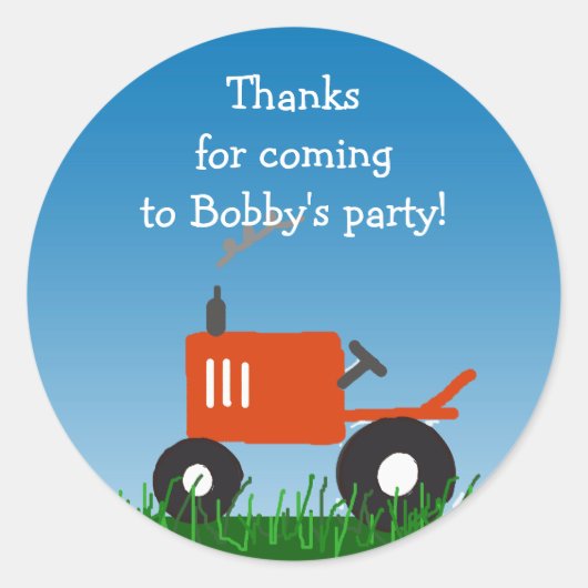 Rode Tractor Party Favor Bag Sticker (Voorkant)