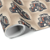 Rode Tractor Pattern Farmer Agriculture Cadeaupapier (Rol Hoek)