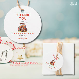 Rode Tractor Verjaardagscyclus Favor Gift Label