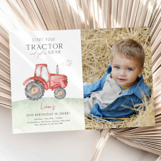 Rode tractor verjaardagsfoto kaart