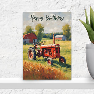 Rode Tractor Vintage Landelijke Boerderij Gelukkig Kaart