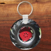 rode-tractorwiel sleutelhanger (Voorkant)
