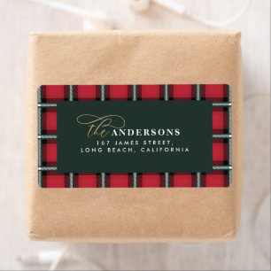 Rode traditionele tartan gepersonaliseerde kerst etiket