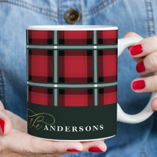 Rode traditionele tartan gepersonaliseerde kerst koffiemok