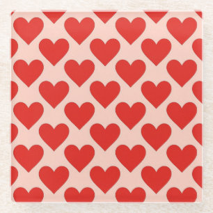Rode, traditionele Valentijnshart Glazen Onderzetter