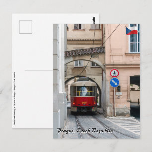 Rode tram in de oude stad van Praag - Tsjechië Briefkaart